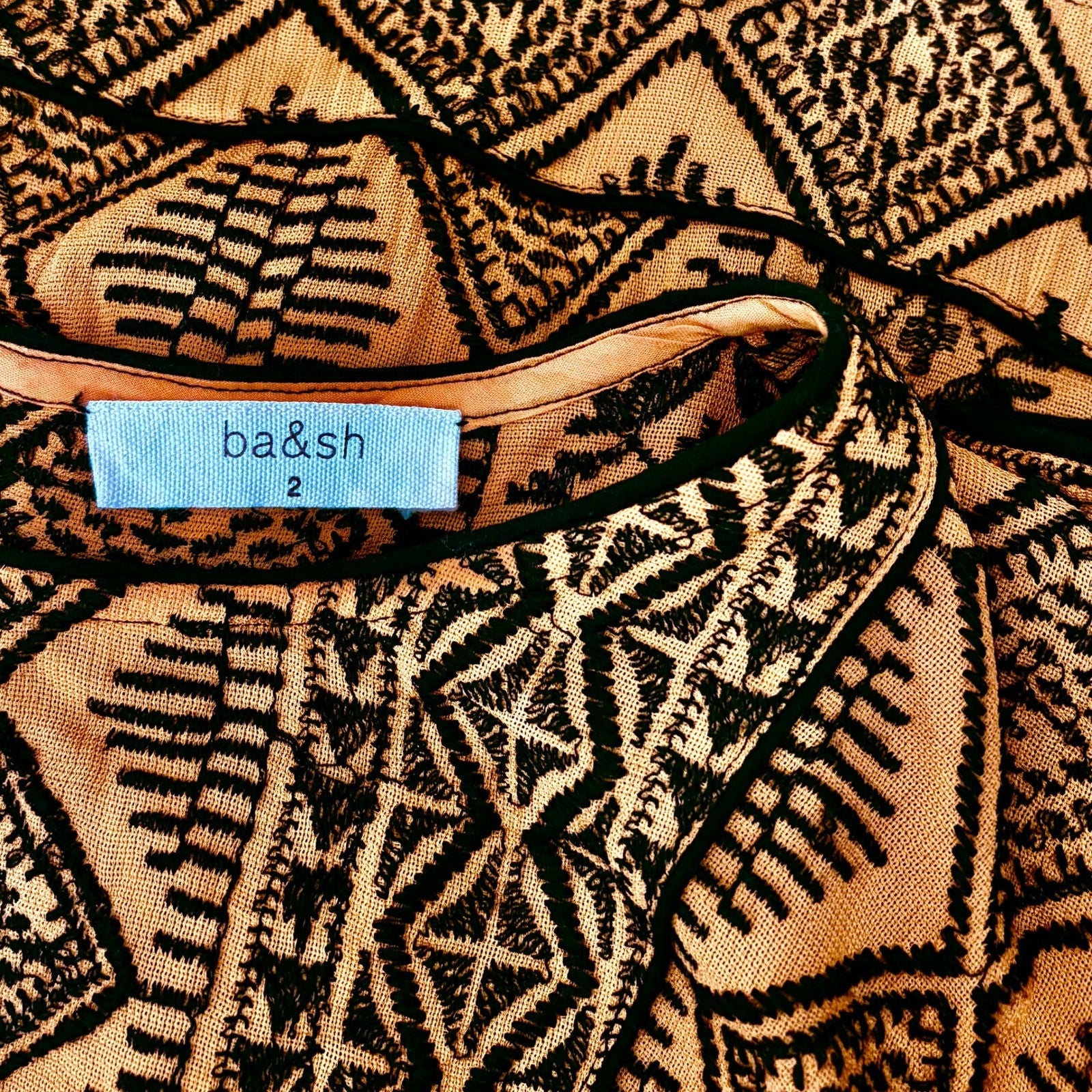 BA&SH Mara Embroidered Geometric Drop Waist Dress Golden Yellow Size 2 / Medium
