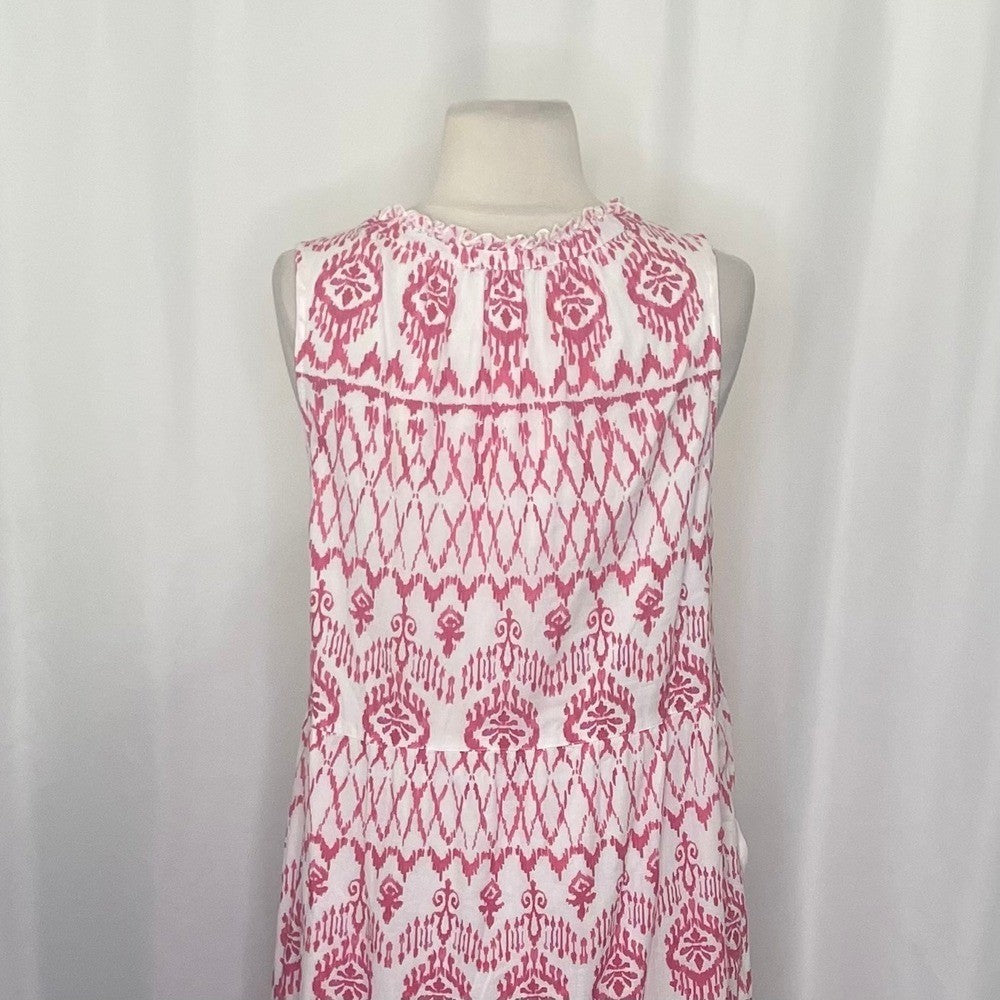TOMMY BAHAMA Ikat Tropics Passion Pink White Midi Dress Cotton Voile Small
