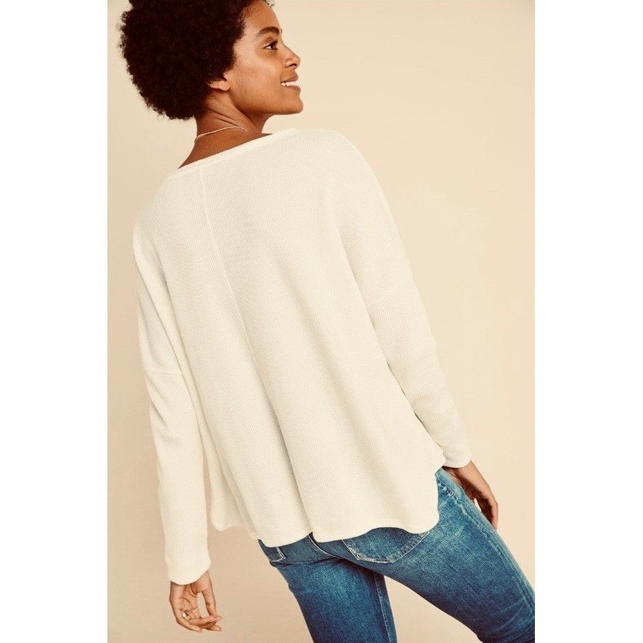 By ANTHROPOLOGIE Waffle Knit Oversized Top Shirt Pullover Pale Ivory Medium