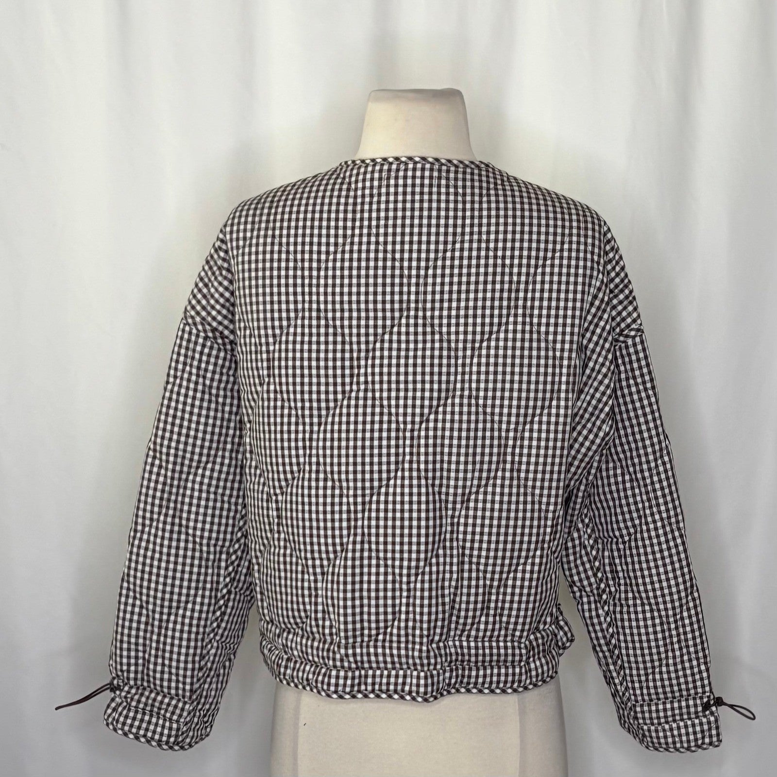 NWT!! MOD REF The Rochelle Jacket Brown White Gingham Check Quilted X-Small