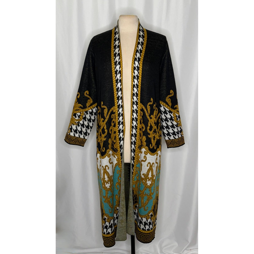 MAXSPORT Floral Duster Cardigan Sweater Wool Stripes Western Knitwear Medium