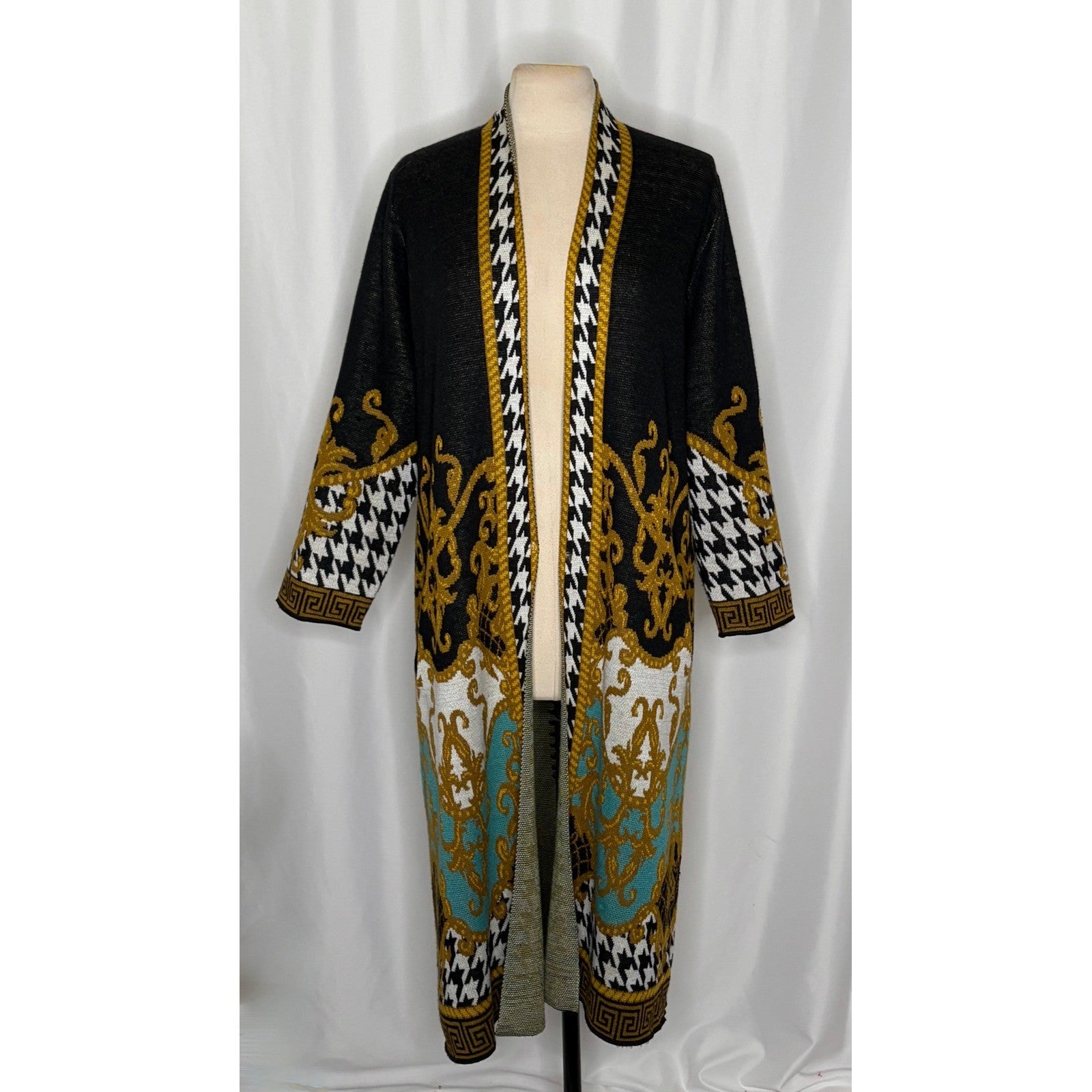 MAXSPORT Floral Duster Cardigan Sweater Wool Stripes Western Knitwear Medium