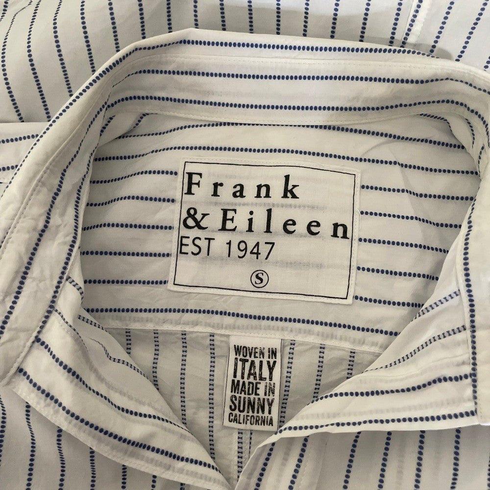FRANK & EILEEN Crinkle Barry Buttondown Top Blouse White Blue Dotted Small