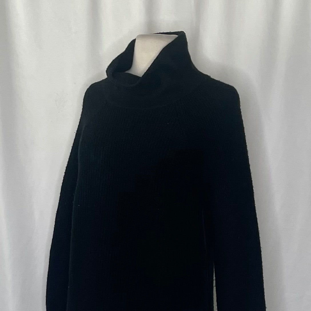 VINCE Cashmere Wool Ribbed Cowl Turtleneck Sweater Side Zipper Solid Black Small