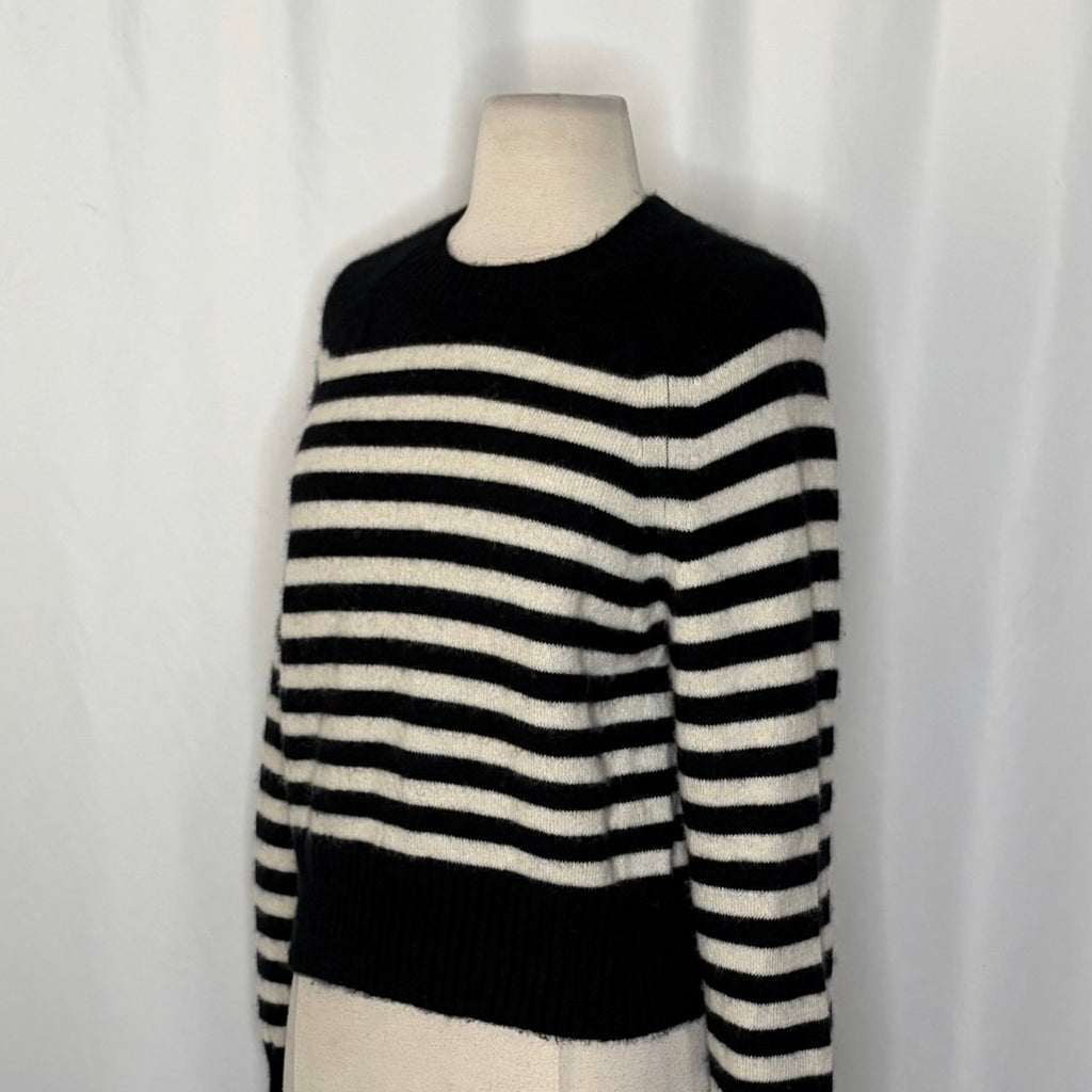 EVERLANE The Boxy Crew in Cashmere Black White Striped Pullover Sweater Small