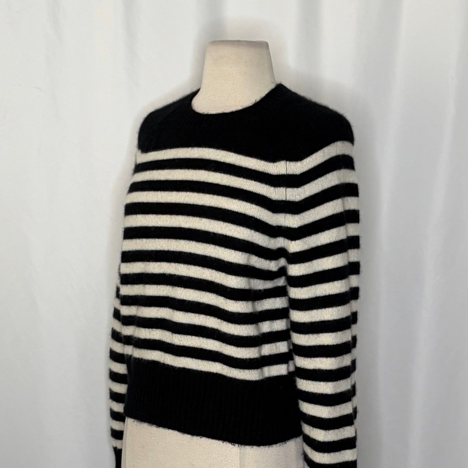 EVERLANE The Boxy Crew in Cashmere Black White Striped Pullover Sweater Small
