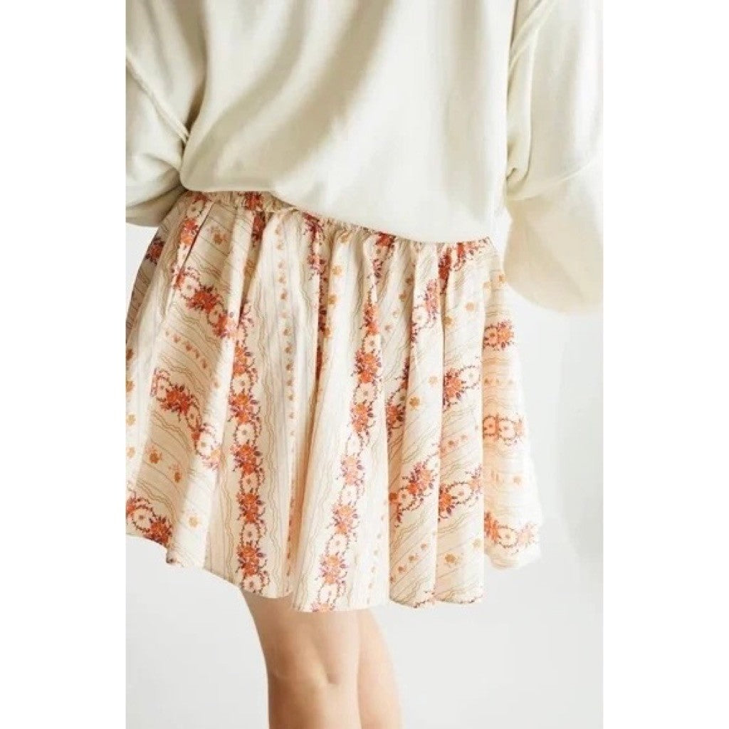 FREE PEOPLE Gaia Floral Printed Skirt Mini Ivory Combo Pockets Poplin Small
