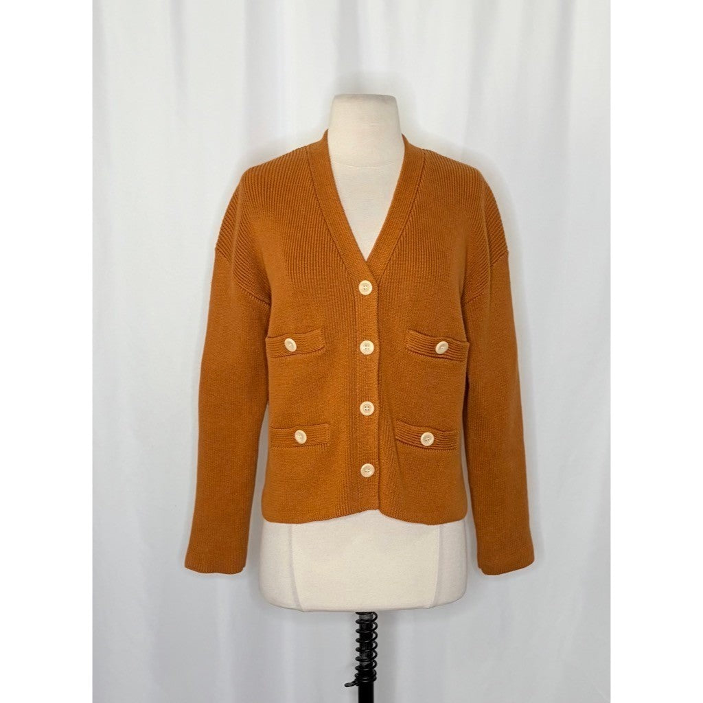 ALEX MILL Jo Ribbed Cardigan Sweater Caramel Brown Buttons Pockets Medium