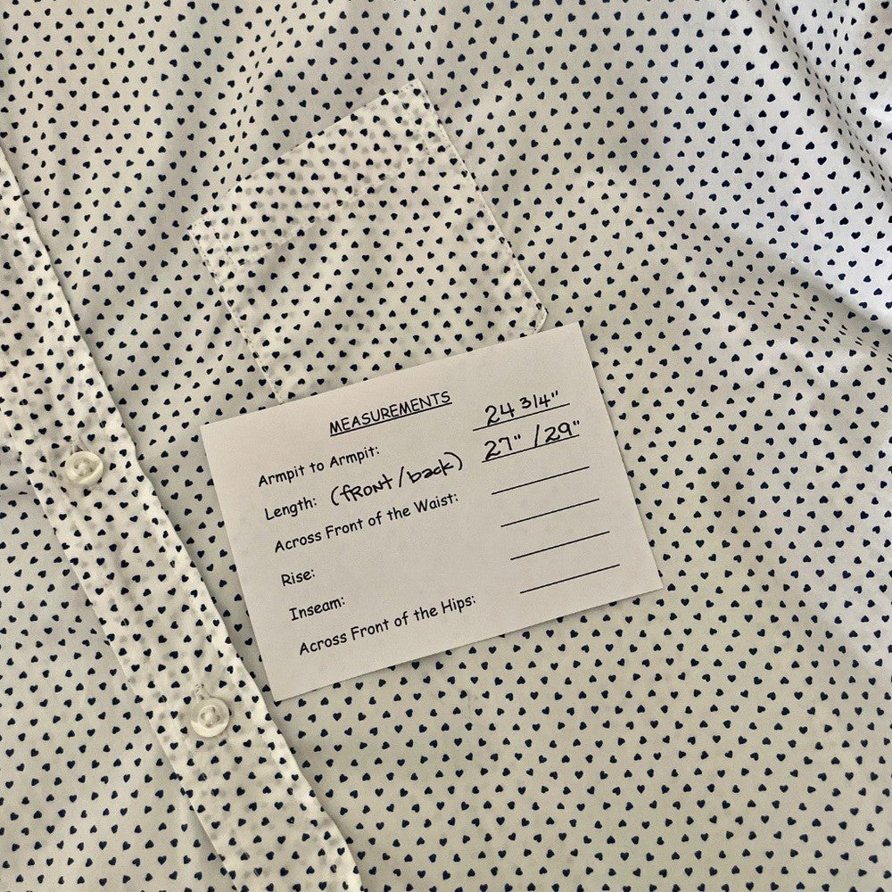 FRANK & EILEEN White Blue Heart Print Buttondown Shirt Top Academia Preppy Large