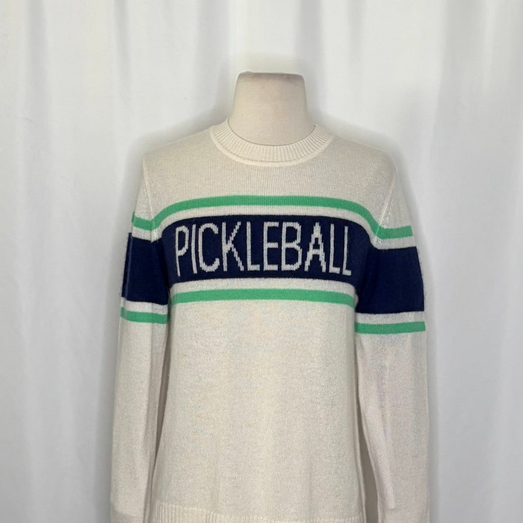 NWT!! ALASHAN Cashmere Pickleball Sweater Pullover Sporty Text Script Small