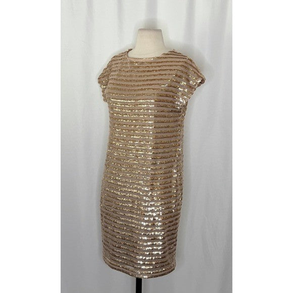 NWT!! Trina TRINA TURK Sequin Stripe Mini Party Cocktail Dress Gold Shift Small
