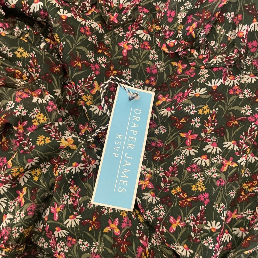 NWT!! DRAPER JAMES RSVP Green Floral Smocked Dress Midi Holidays Party X-Small