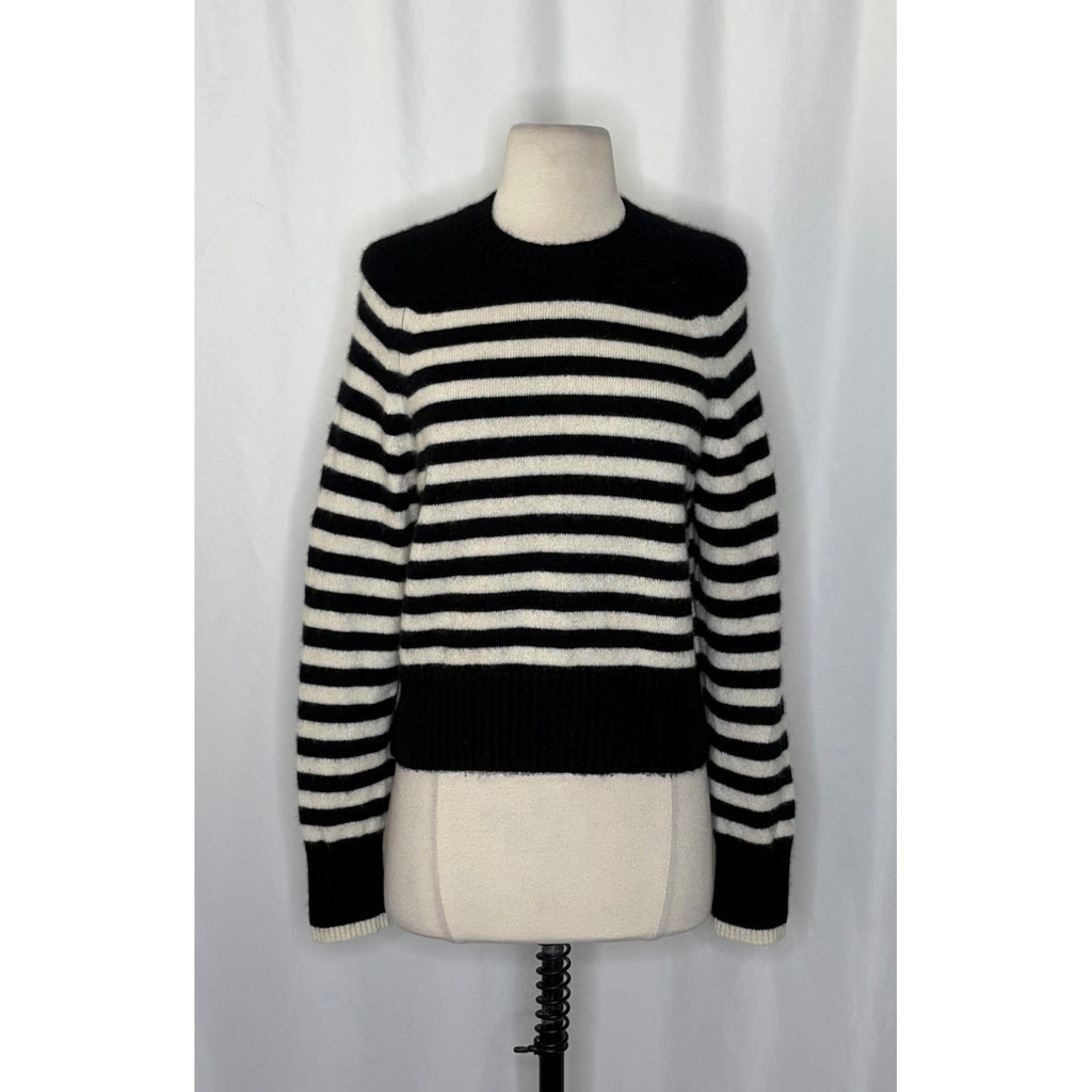 EVERLANE The Boxy Crew in Cashmere Black White Striped Pullover Sweater Small