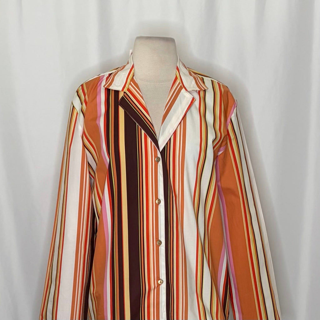 NWT!! ZARA Colorful Striped Buttondown Shirt Top Cotton Notch Collar Small