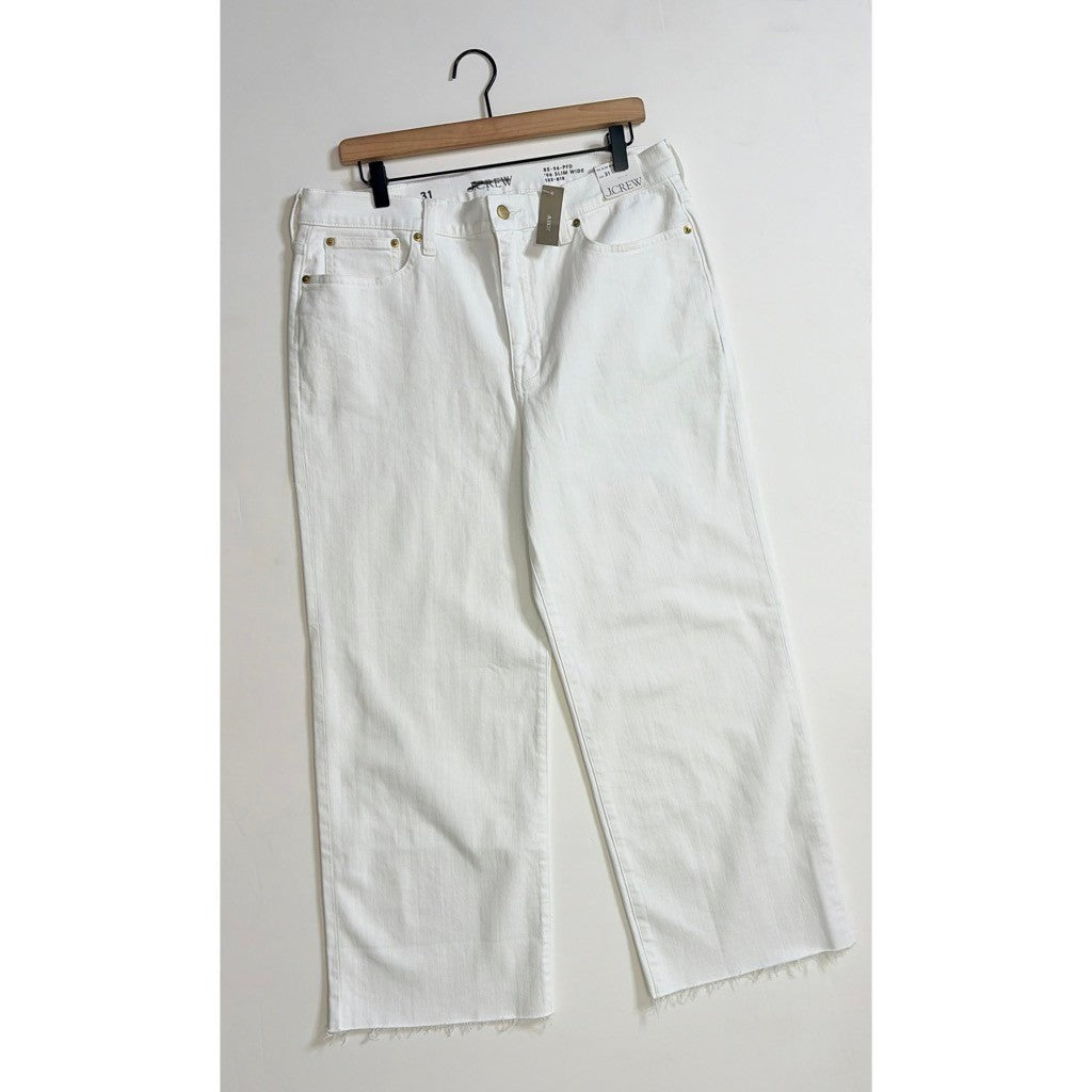 NWT!! J. CREW '96 Slim Wide Jeans Retro Raw Hems Solid White Preppy Frayed 31