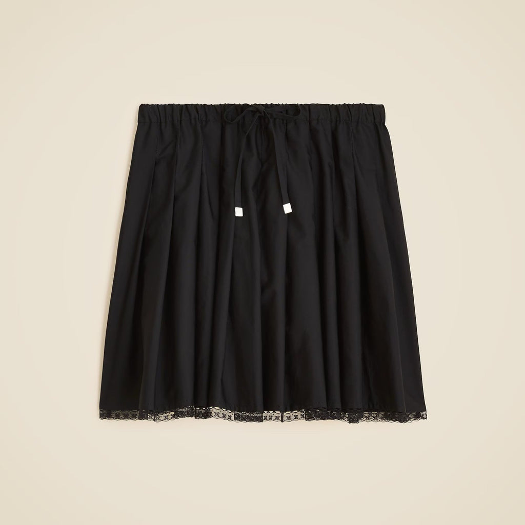 NWT!! J. CREW Pleated Tie Waist Mini Skirt Solid Black Poplin Pleated XL Tall