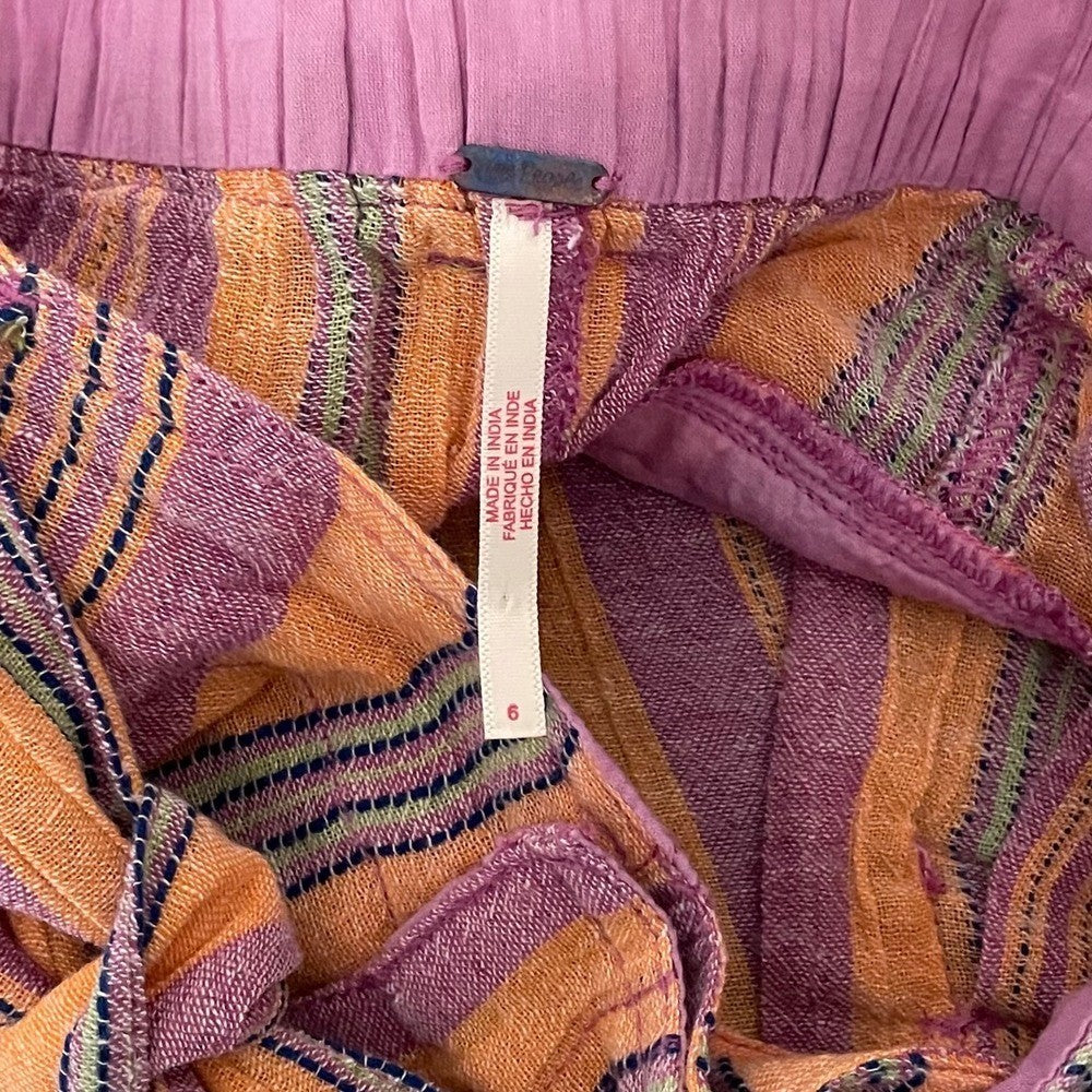 FREE PEOPLE Barbados Bloom Belted Cuffed Shorts Tropical Stripes Vacation 6