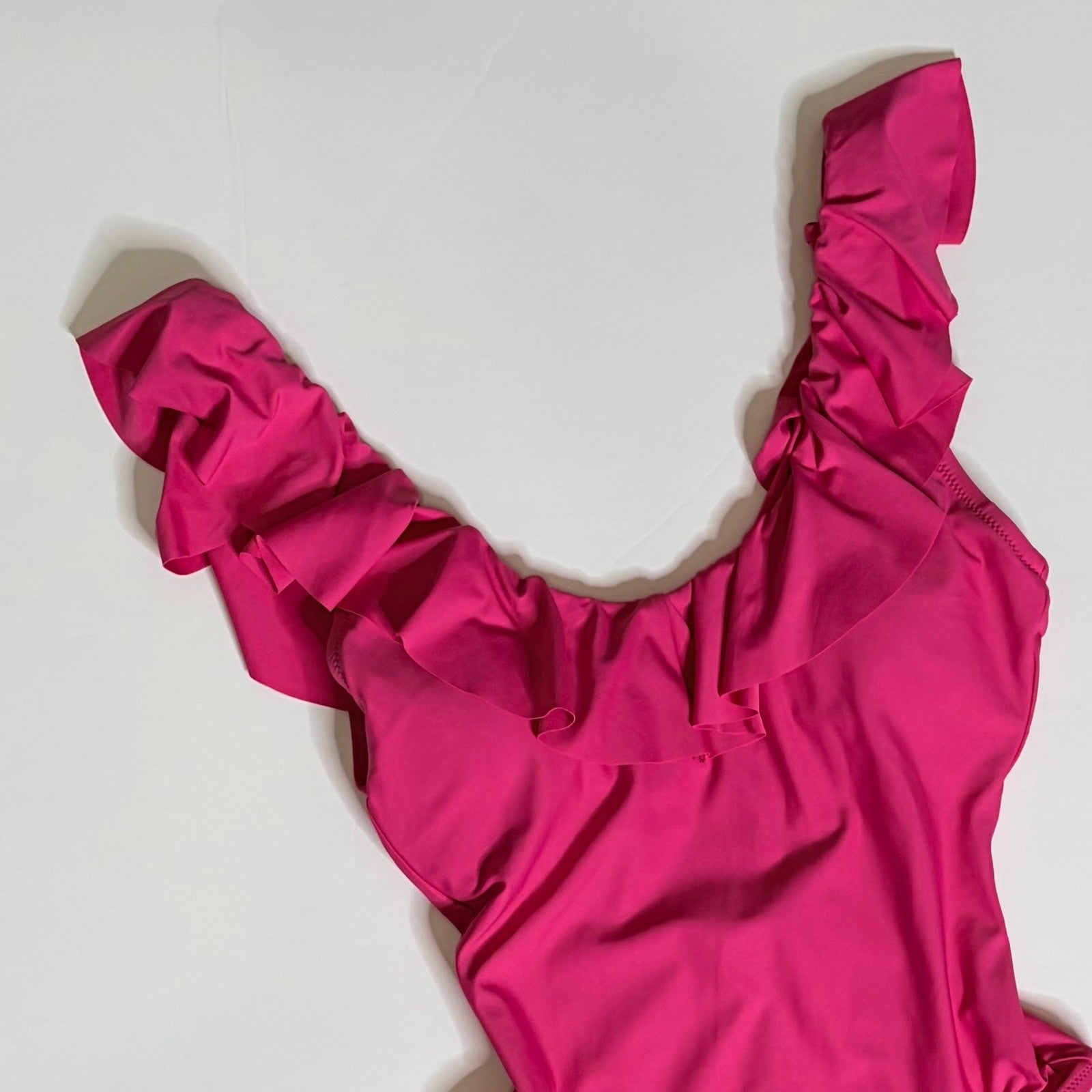 NWT!! J. CREW Ruffle Scoopneck One Piece Swimsuit Solid Hot Pink Vacation Size 4