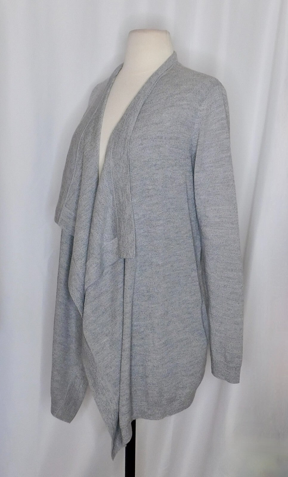 THEORY Winxie Gray Ribbed Knit Draped Cardigan Sweater Merino Wool Small