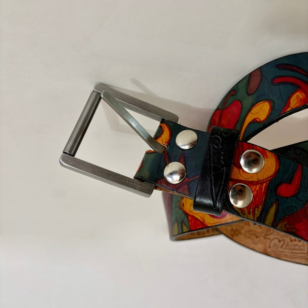 Unisex JON WYE Leather Floral Belt Western Retro Made in USA Men Women 46.5"