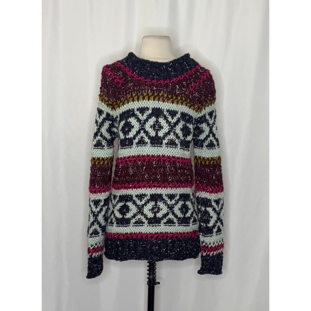 FREE PEOPLE Silver Reed Chunky Knit Fairisle Fair Isle Sweater Wool Linen Small