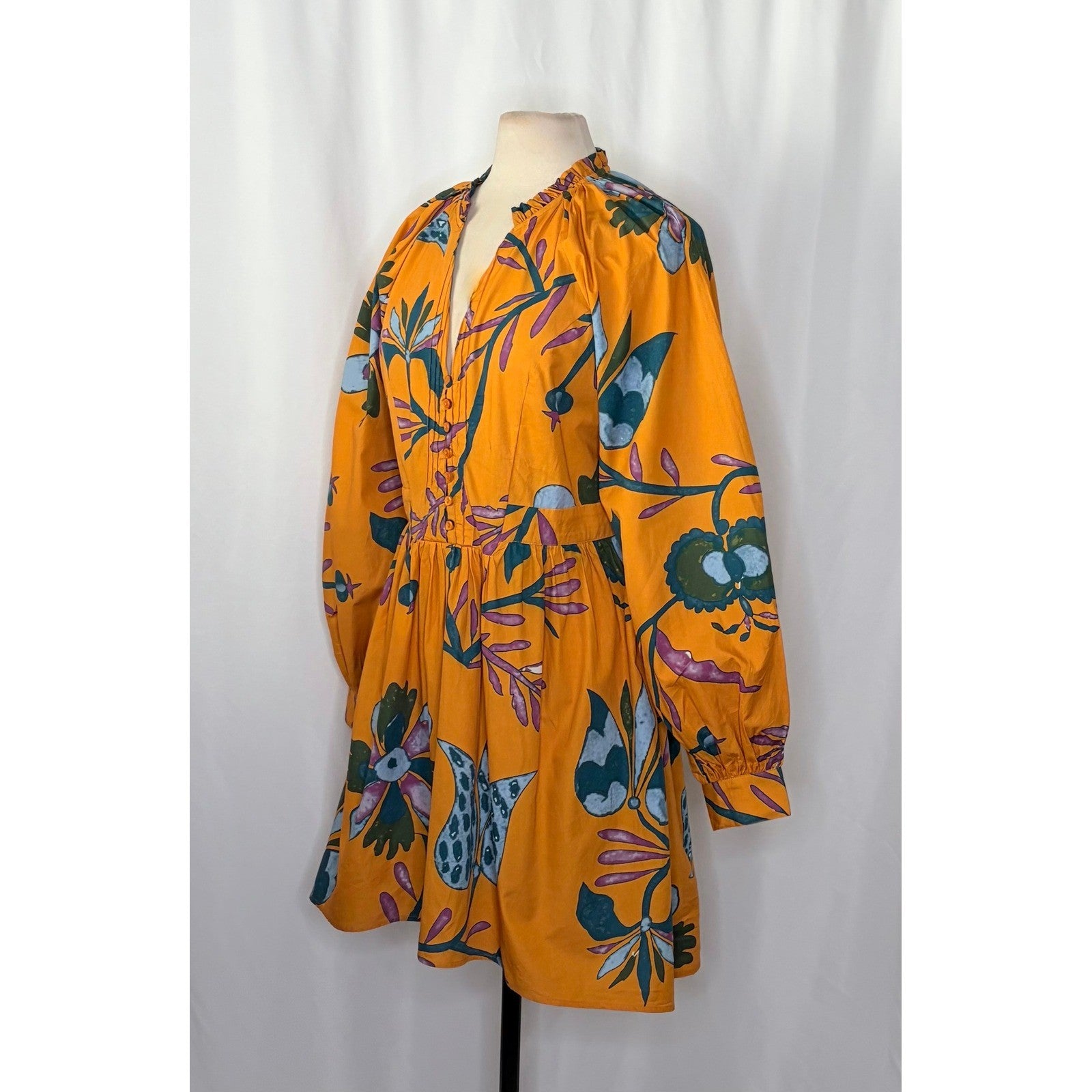 NEW!! Anthropologie LET ME BE Tropical Floral Dress Raglan Long Sleeves Large