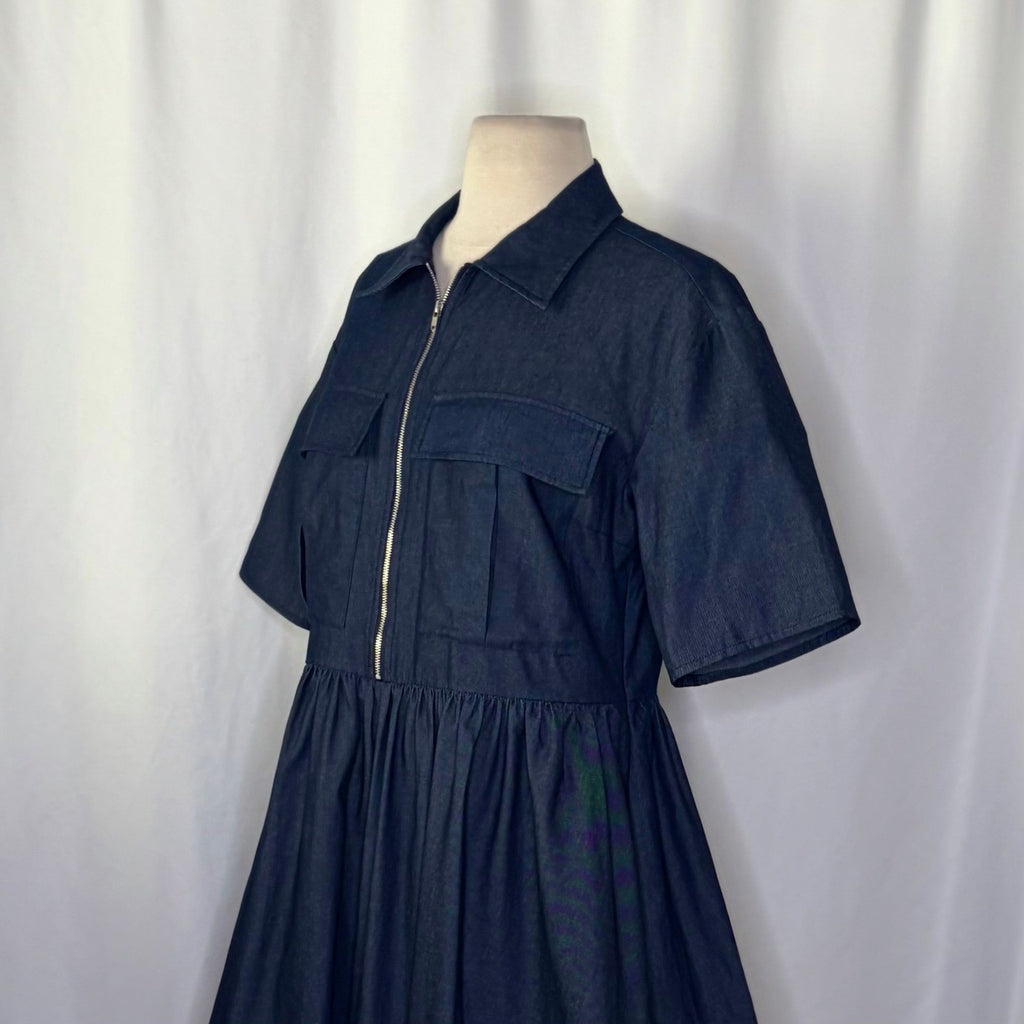 Anthropologie MARE MARE Short Sleeve Denim Bubble Hem Mini Dress Pockets Small