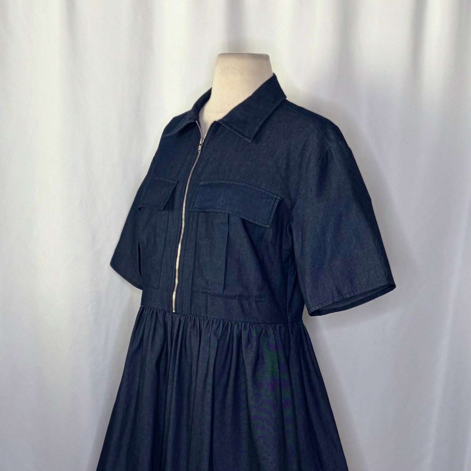 Anthropologie MARE MARE Short Sleeve Denim Bubble Hem Mini Dress Pockets Small