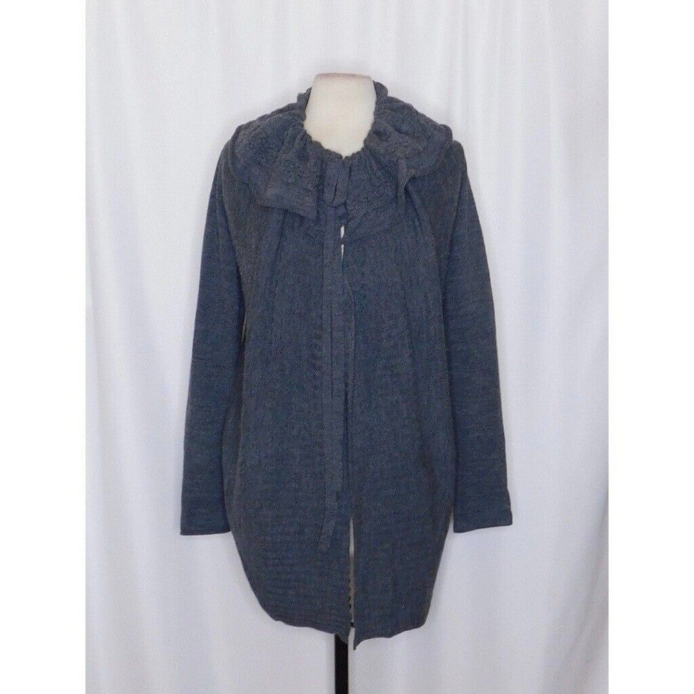 Anthropologie MOTH Gray Wool Ha'penny Cardigan Ruffled Cinched Tie Neck Medium