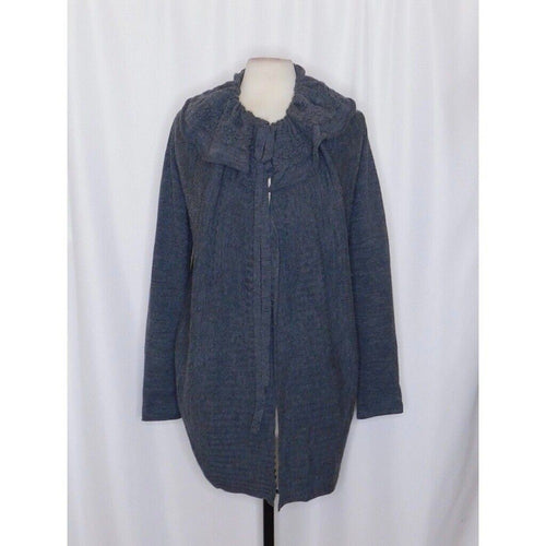 Anthropologie MOTH Gray Wool Ha'penny Cardigan Ruffled Cinched Tie Neck Medium
