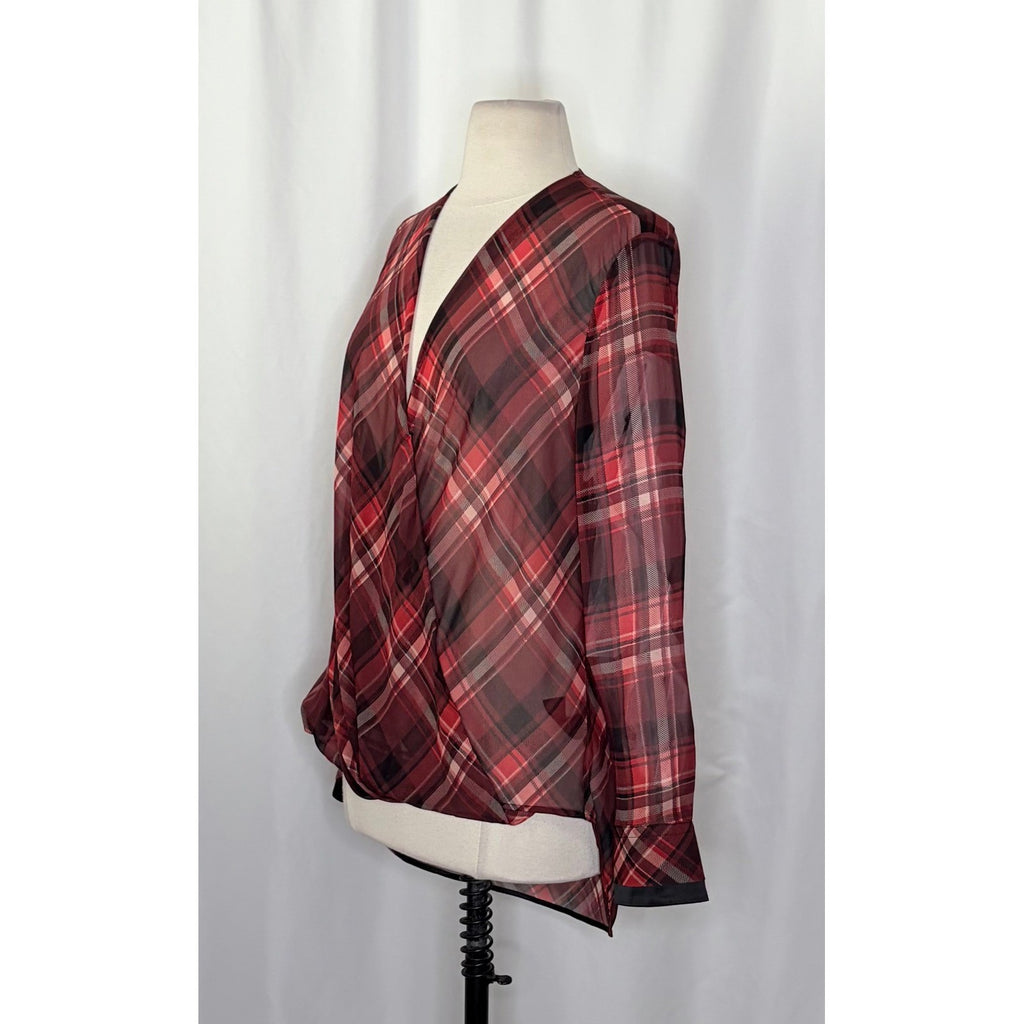 RAG & BONE Silk Victor Plaid Surplice Top Blouse Shirt Drapey High Low Medium