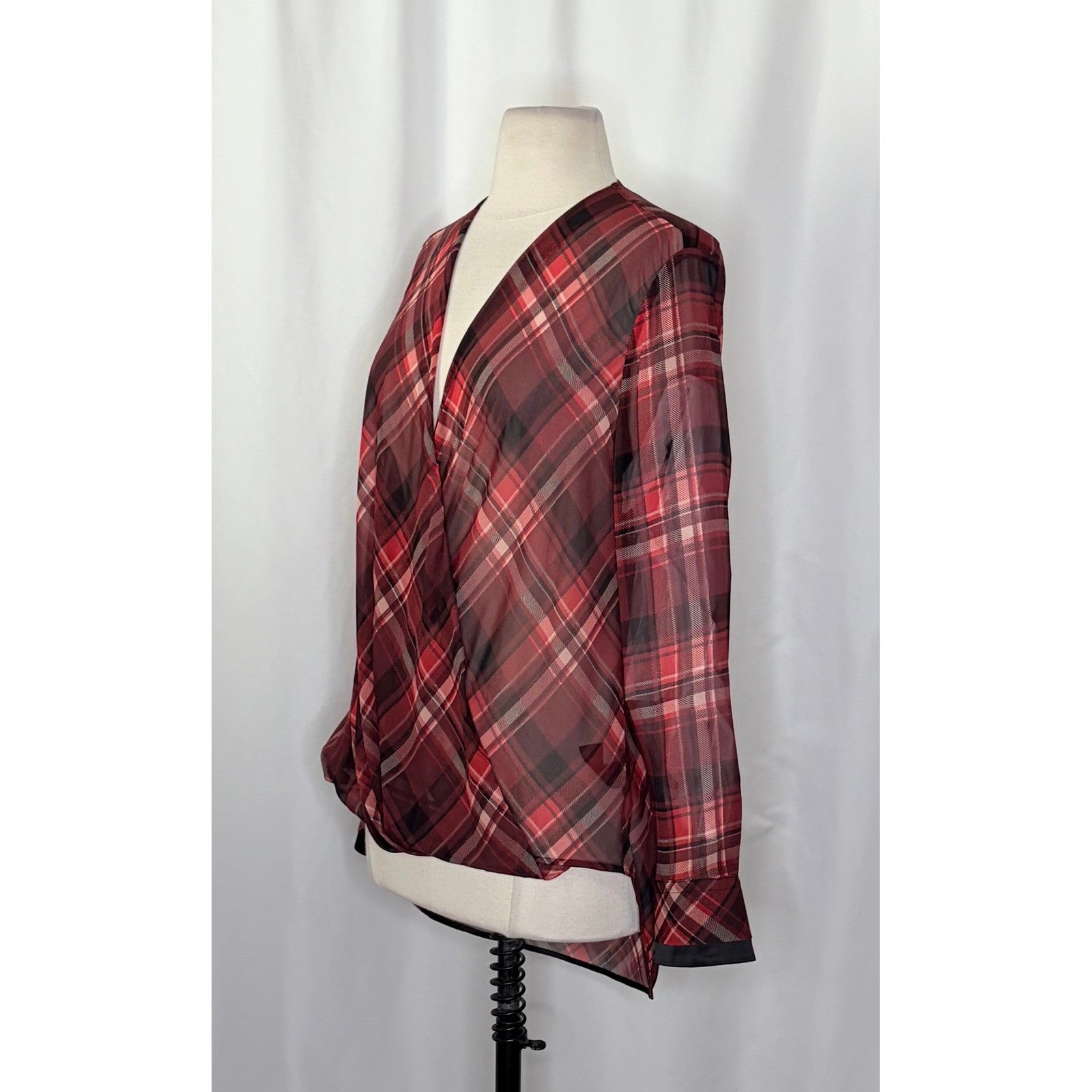 RAG & BONE Silk Victor Plaid Surplice Top Blouse Shirt Drapey High Low Medium