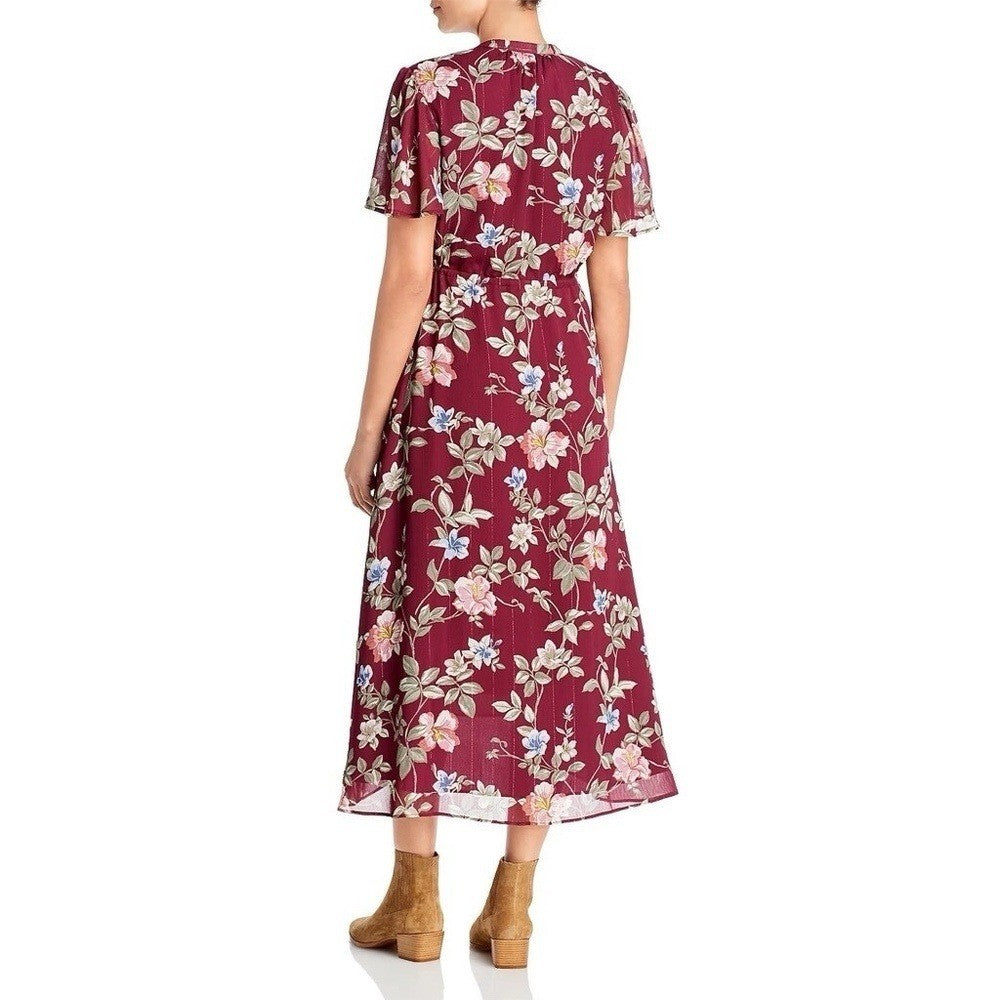 TOMMY BAHAMA Painted Petal Midi Floral Dress Metallic Embellished Beads X-Small