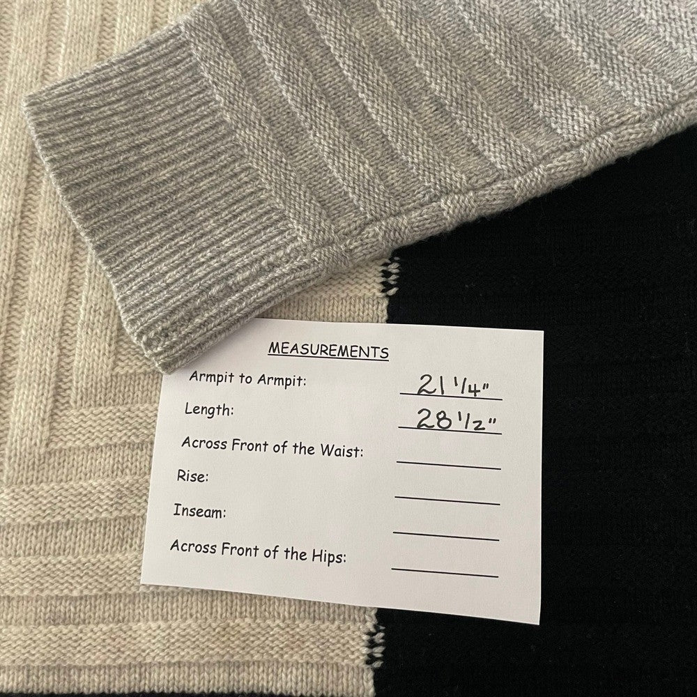 VINCE Cashmere Wool Colorblock Sweater Black Gray Ivory Intarsia Ribbed Small