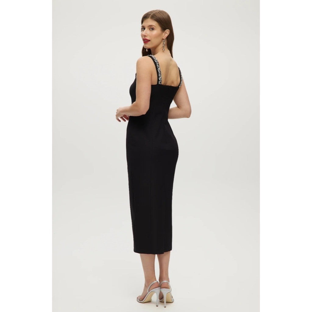 CAMILA COELHO Black Embellished Midi Sheath Dress Glam Solid Party Cocktails XS