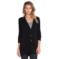 Revolve VINCE Cashmere Longline Button V Cardigan Sweater Solid Black Pockets XS