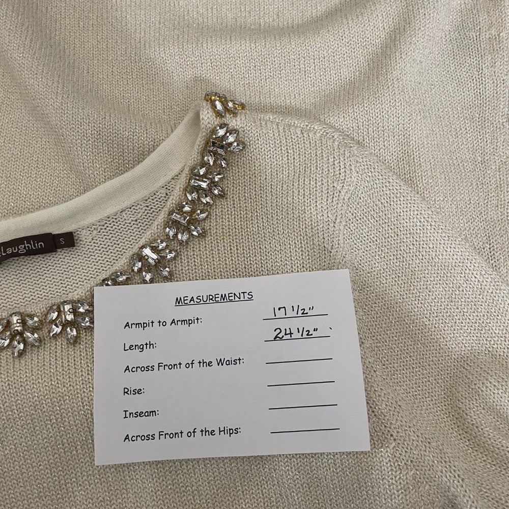 J. MCLAUGHLIN Metallic Gold Embellished Neckline Pullover Sweater Knitwear Small