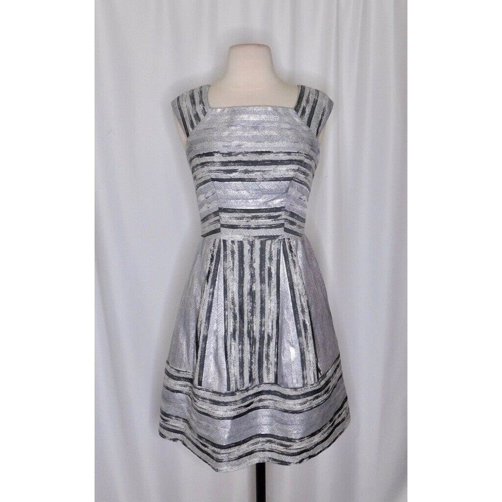 YOANA BARASCHI Silver Baccarat Herringbone Print Dress Fit N' Flare Size 0