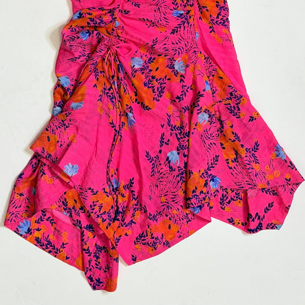 NWT!! TANYA TAYLOR Silk Virginia Dress Falling Floral Pink Striped Halter Size 0