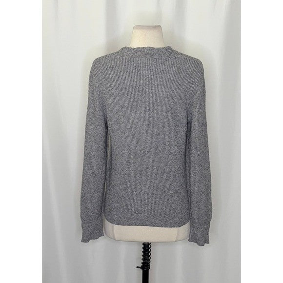 By ANTHROPOLOGIE Rocio Ribbed Tie Front Sweater Solid Gray V Neck Knit Medium