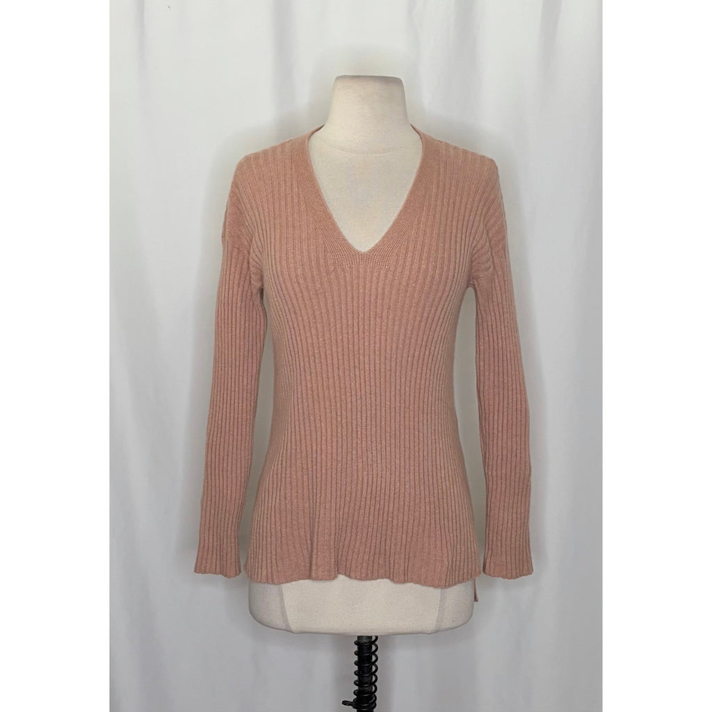 EILEEN FISHER Rose 100% Cashmere Ribbed Knit Jumper Sweater V-Neck Small Petite