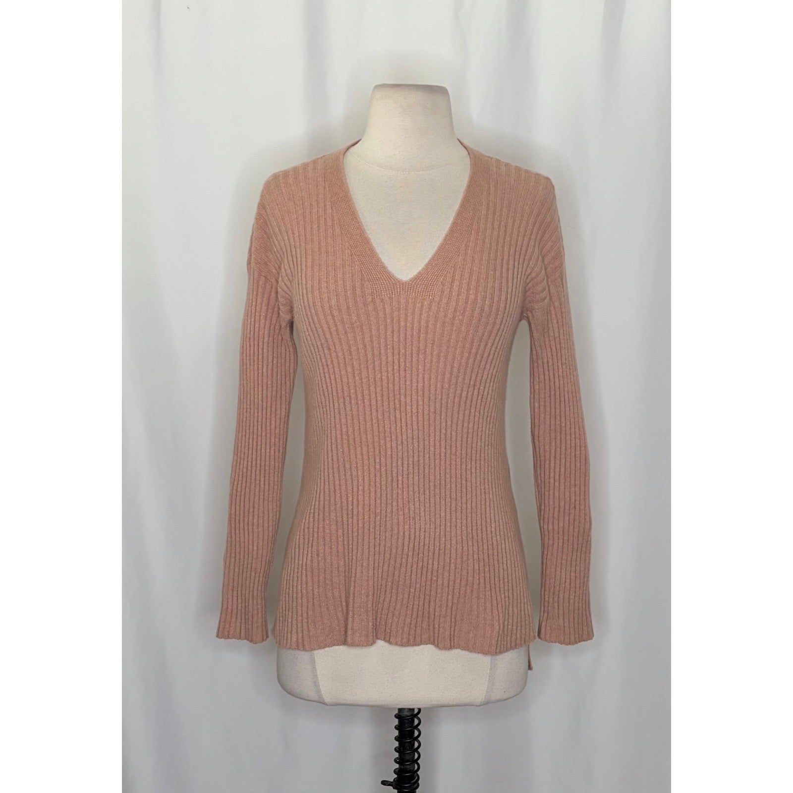 EILEEN FISHER Rose 100% Cashmere Ribbed Knit Jumper Sweater V-Neck Small Petite