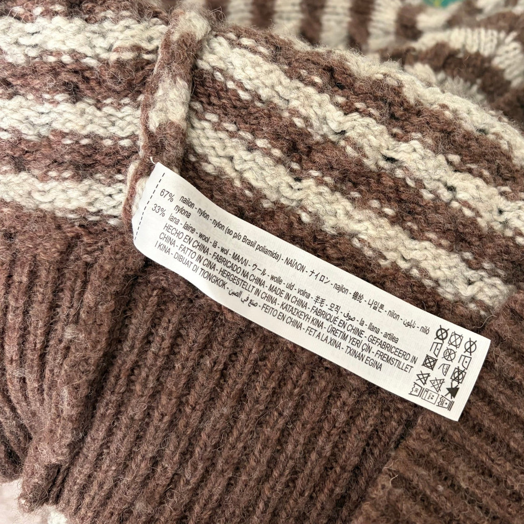 ZARA Wool Chunky Knit Oversized Sweater Brown Grey Stripes Pullover Knit Small