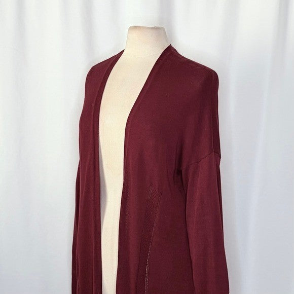 By ANTHROPOLOGIE Pointelle Long Cardigan Sweater Purple Burgundy Cottage Medium