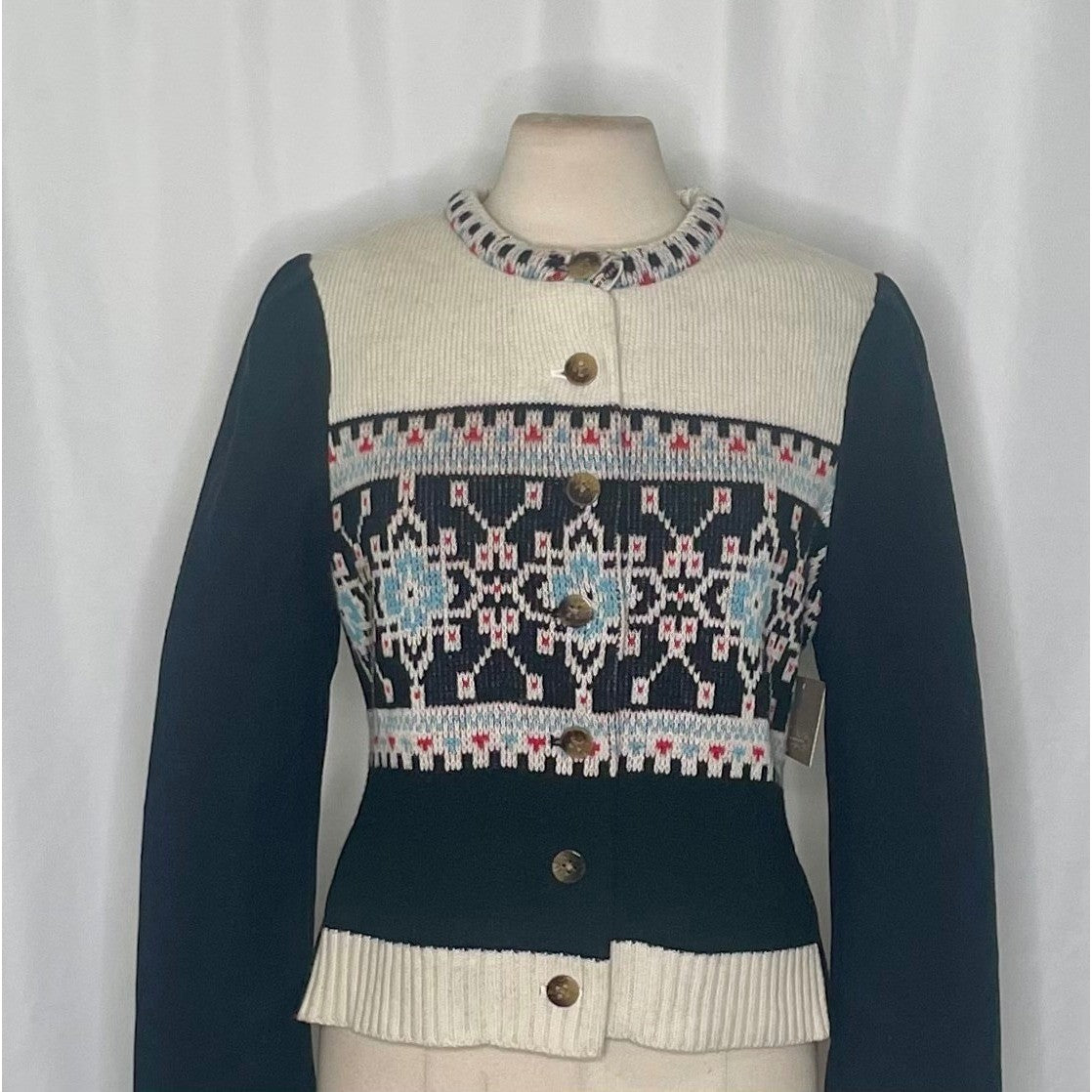 NWT!! Anthropologie ELEVENSES Buckhaven Fairisle Sweater Cardigan Jacket Size 12