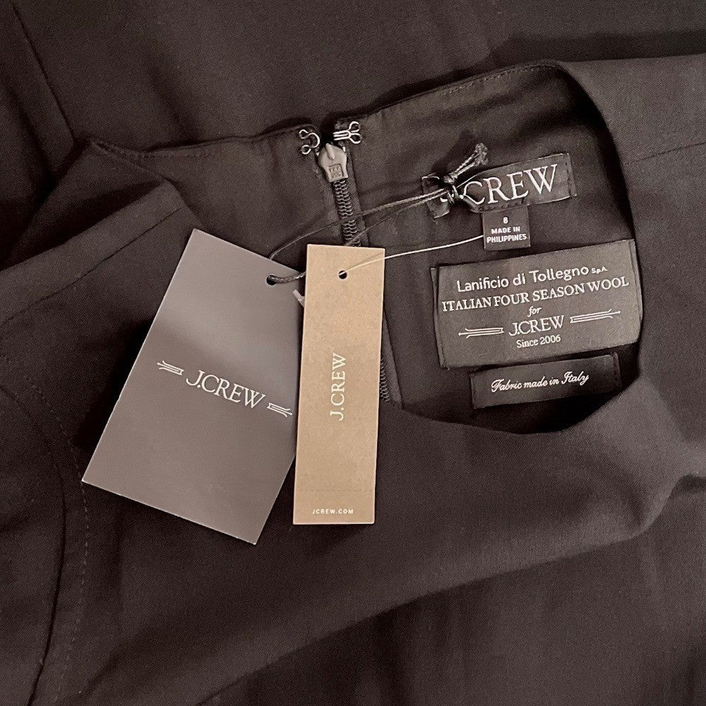 NWT!! J. CREW New Resume Tollegno Italian Wool Dress Solid Black Sheath Preppy 8