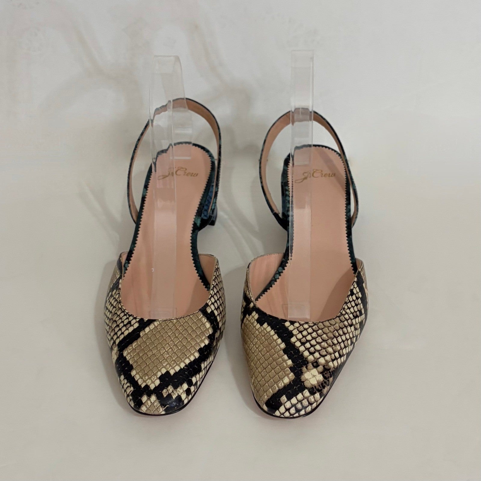 J. CREW Kate Slingback Pumps Snake Embossed Leather Shoes Snakeskin Block 10