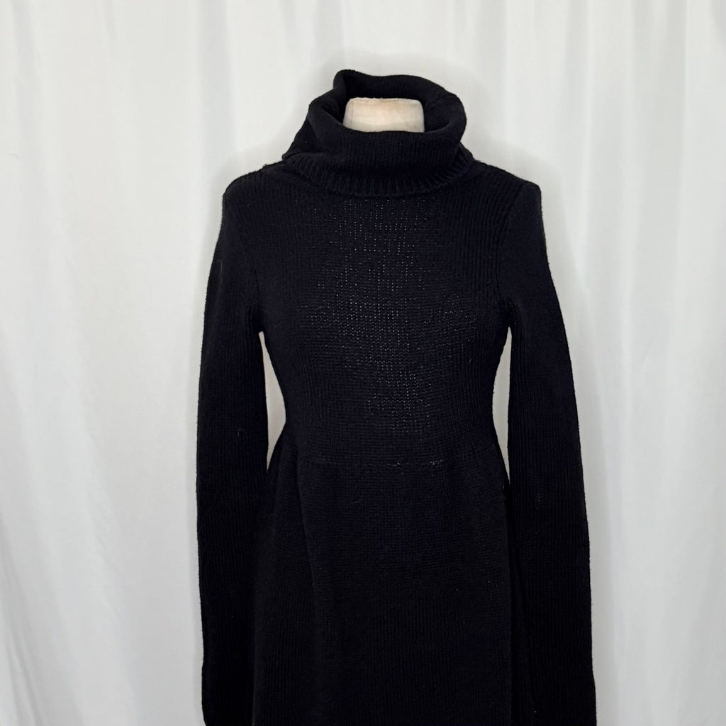 VINCE Solid Black Wool Knit Sweater Dress Turtleneck Pullover Minimalist Large