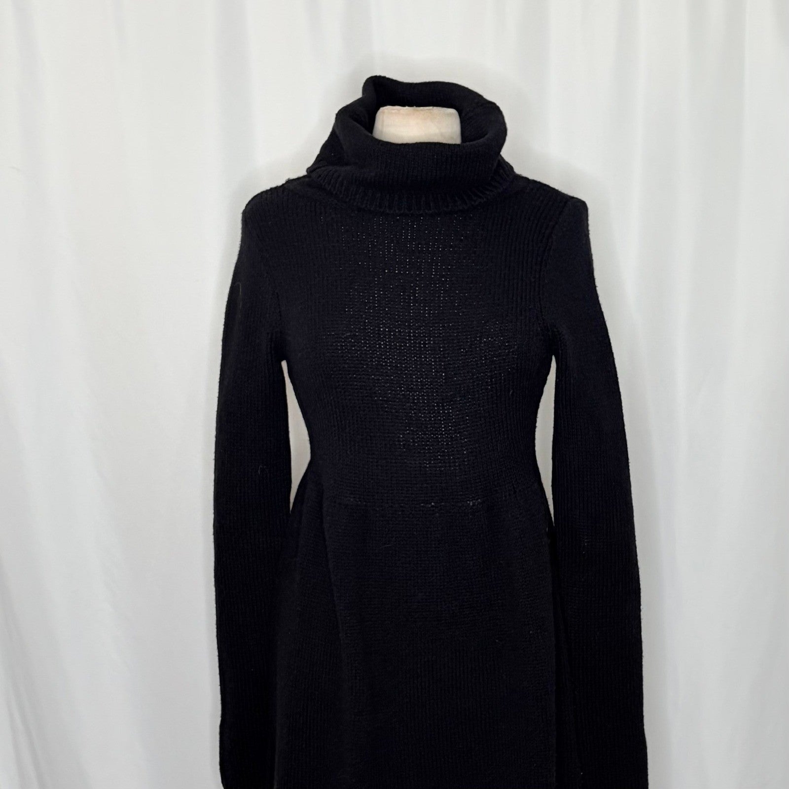 VINCE Solid Black Wool Knit Sweater Dress Turtleneck Pullover Minimalist Large