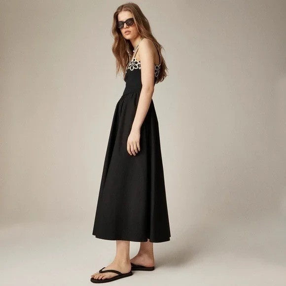 NWT! J. CREW Crochet Mixy Dress Black Crocheted Medallions Midi Pockets Small